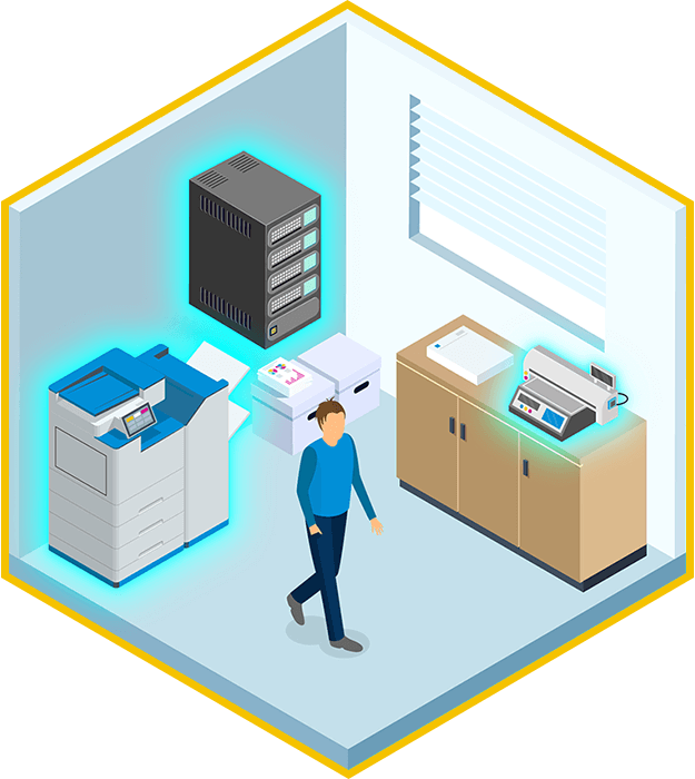 isometric illustration of office back room