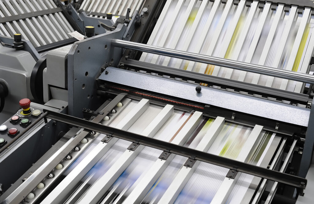 Close up of industrial printing press